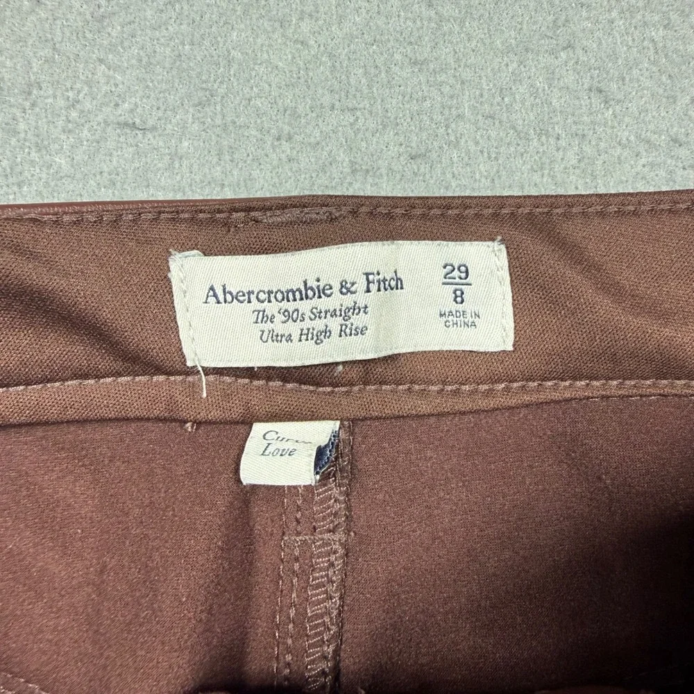 Abercrombie & Fitch The 90s Straight Ultra High Rise Vegan Leather Pants Brown 8